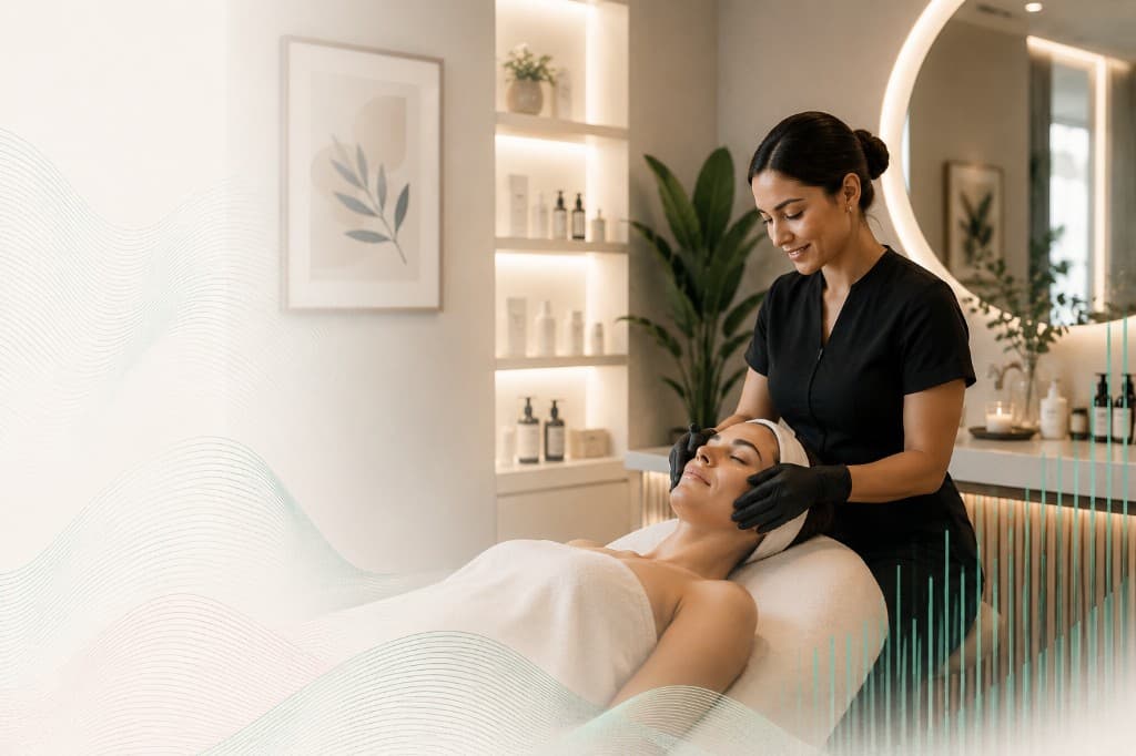 Beauty treatment room with service provider and client
