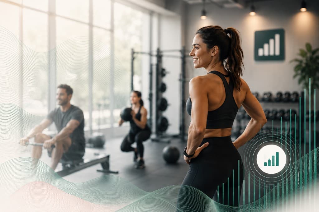 Fitness studio with performance analytics visual overlay